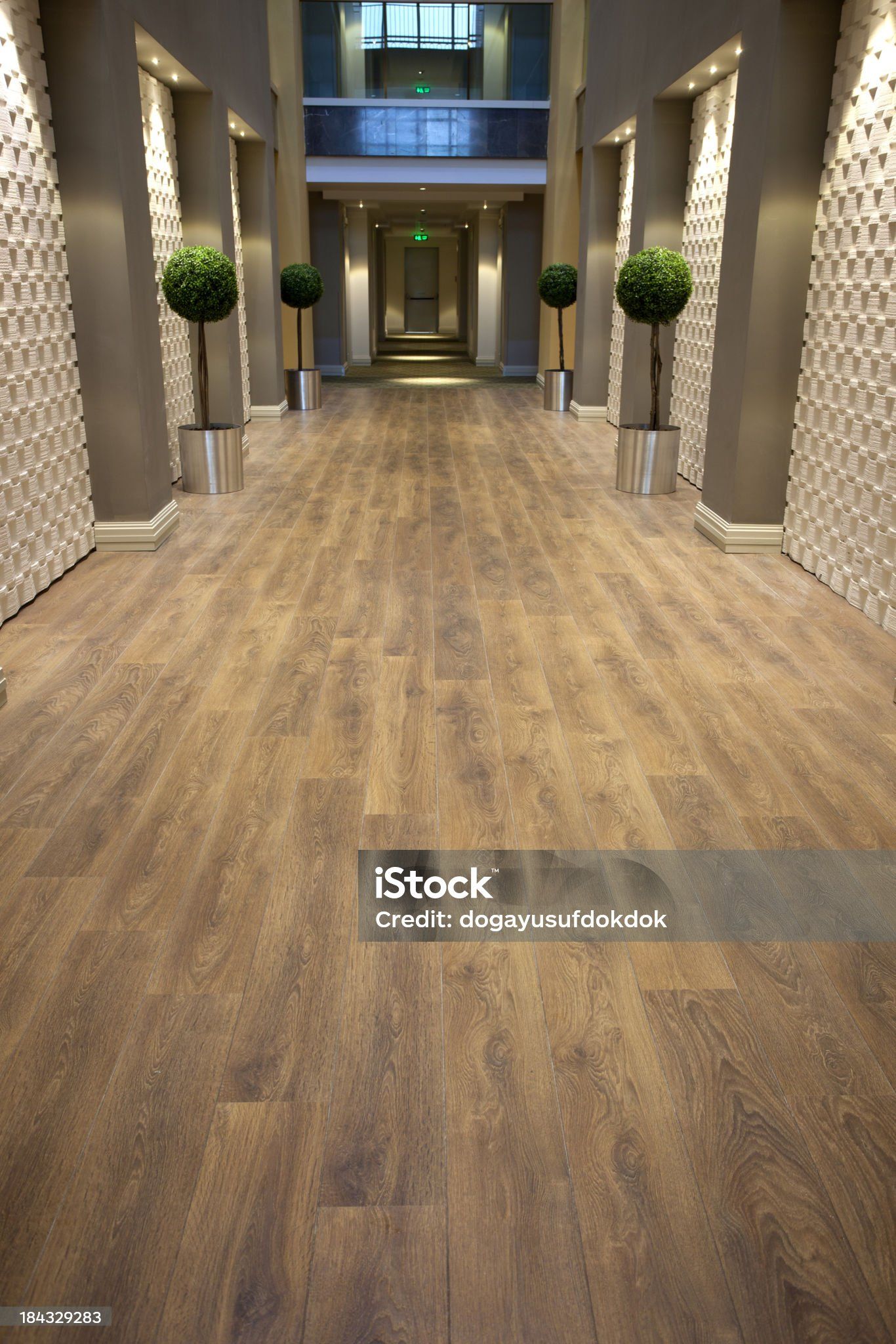 Hardwood brown floor background. Indoor laminate decoration image. Couloir avec revêtement de sol haute résistance